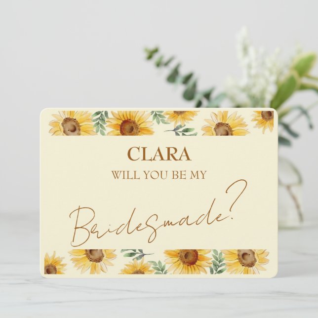Sunflower Eucalyptus Floral Botanical Wedding Invitation (Standing Front)