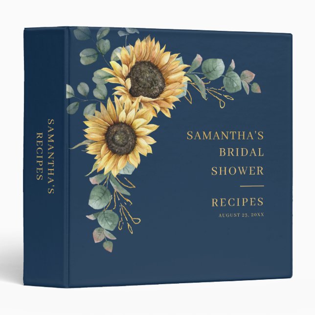 Sunflower Eucalyptus Floral Bridal Shower Recipes Binder (Front/Spine)