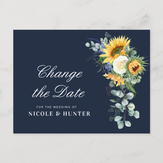 sunflower eucalyptus floral change the date postcard (Front)