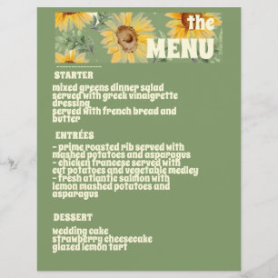 Sunflower Eucalyptus Floral Mariage Menu