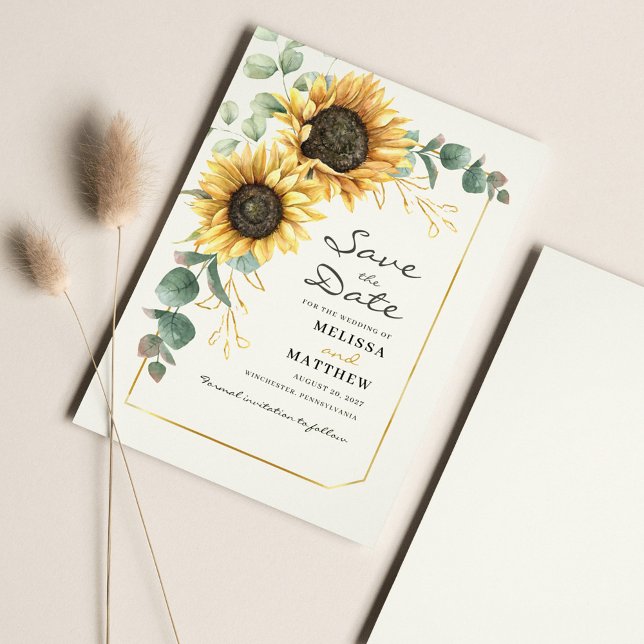 Sunflower Eucalyptus Floral Save The Date Flyer (Sunflower Eucalyptus Geometric Wedding Save the Date Flyer)
