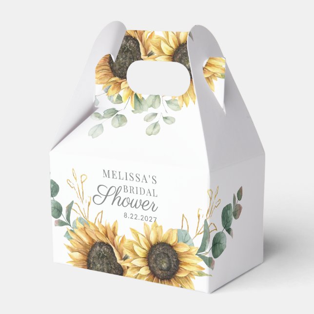 Sunflower Eucalyptus Floral Script Bridal Shower Favor Box (Front Side)