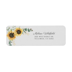 Sunflower Eucalyptus Floral Script Return Address