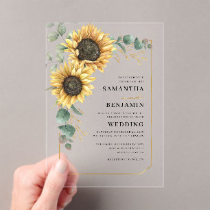 Sunflower Eucalyptus Floral Wedding Acrylic Invitations