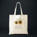 Sunflower Eucalyptus Floral Wedding Bridesmaid Tote Bag<br><div class="desc">Create a modern Sunflower Floral save the date card with this cute template featuring beautiful rustic floral bouquet, geometric gold effect frame, with modern simple typography. TIP: Matching wedding suite cards like RSVP, wedding programs, banners, tapestry, gift tags, signs, and other wedding keepsakes and goodies are available in the collection...</div>