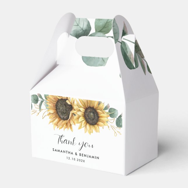 Sunflower Eucalyptus Floral Wedding Favor Box (Front Side)