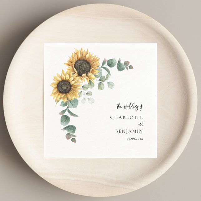 Sunflower Eucalyptus Floral Wedding Paper Napkin (Sunflower Eucalyptus Floral Wedding Paper Napkins)