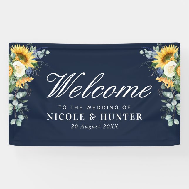 sunflower eucalyptus floral welcome wedding banner (Horizontal)