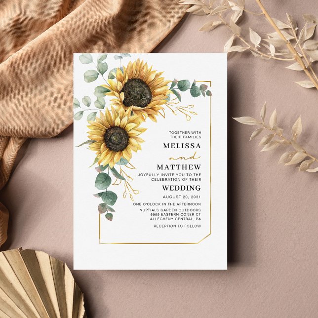 Sunflower Eucalyptus Geometric Gold Frame Card (Creator Uploaded)