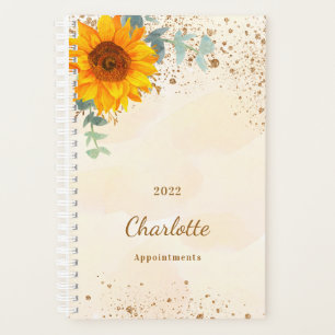 Sunflower eucalyptus glitter gold monogram planner