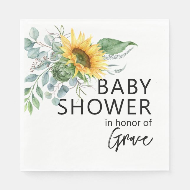 Sunflower Eucalyptus Greener Baby Shower Napkin (Front)