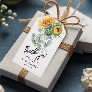 Sunflower Eucalyptus Greenery Baby Shower Favour Gift Tags