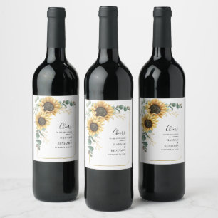 Sunflower Eucalyptus Greenery Botanical Wedding Wine Label