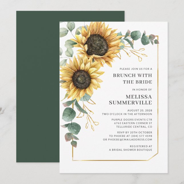 Sunflower Eucalyptus Greenery Brunch with Bride Invitation (Front/Back)