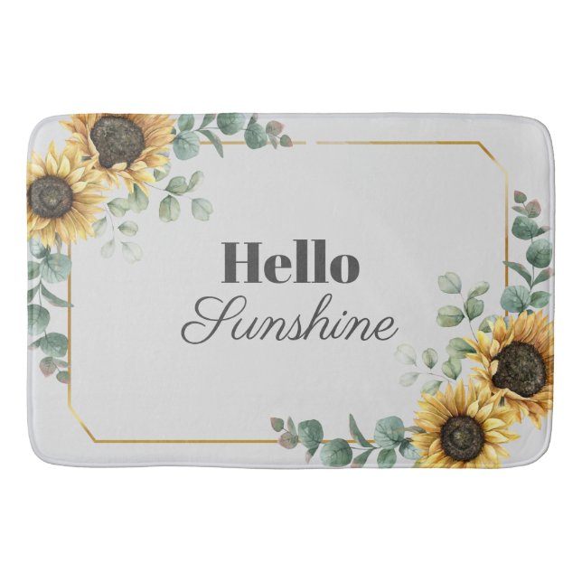 Sunflower Eucalyptus Greenery Geometric Script Bath Mat (Front)