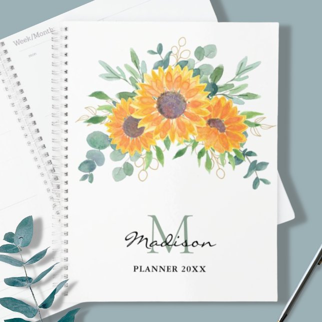 Sunflower Eucalyptus Greenery Name Monogram 2023 P Planner (Creator Uploaded)