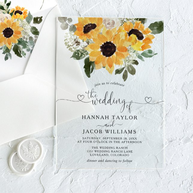 Sunflower Eucalyptus Greenery Wedding  Acrylic Invitations (Creator Uploaded)