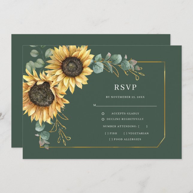 Sunflower Eucalyptus Greenery Wedding Carte RSVP (Devant / Derrière)
