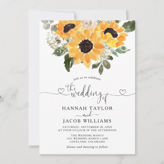 Sunflower Eucalyptus Greenery Wedding  Invitation (Front)