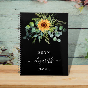 Sunflower eucalyptus greenry black name 2023 planner