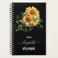 Sunflower eucalyptus greenry black name planner