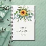 Sunflower eucalyptus greenry script name 2023 planner<br><div class="desc">A white background.  Decorated with sunflowers,  eucalyptus greenery.  Add a name,  text. The name is written with a modern hand lettered style script with swashes. 
To keep the swashes only delete the sample name,  leave the spaces or emoji's in front and after the name.</div>