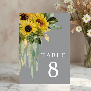 Sunflower Eucalyptus Grey Fall Wedding Table Number