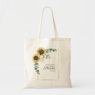 Sunflower Eucalyptus Leaves Script Bridal Shower Tote Bag