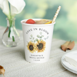 Sunflower Eucalyptus Love in Bloom Bridal Shower Paper Cups