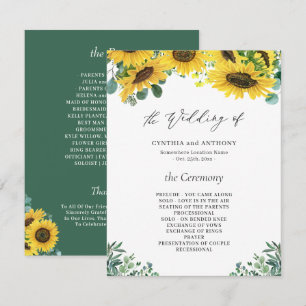 Sunflower Eucalyptus Mariage programme de cérémoni