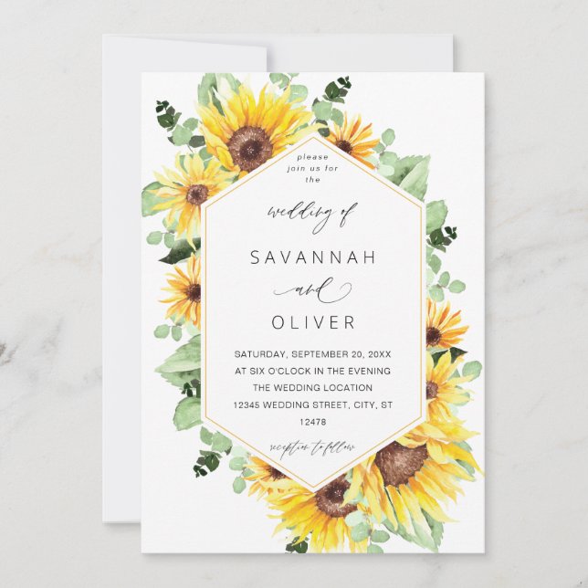 Sunflower & Eucalyptus MOD Floral Wedding Invitation (Front)