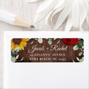 Sunflower Eucalyptus Rose rouge Mariage Adresse
