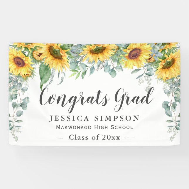 Sunflower Eucalyptus Rustic Graduation Graduate Banner (Horizontal)