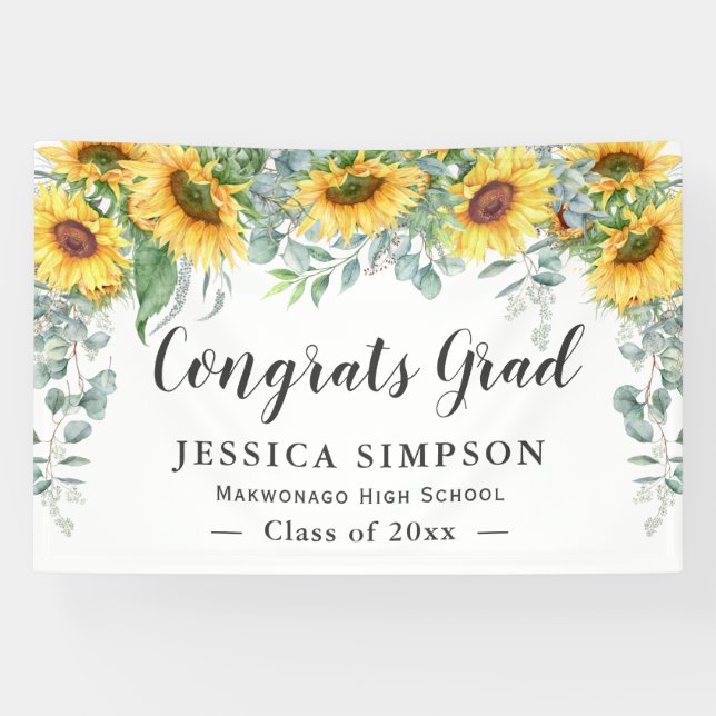 Sunflower Eucalyptus Rustic Graduation Graduate Banner (Horizontal)