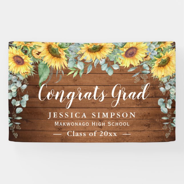 Sunflower Eucalyptus Rustic Graduation Graduate Banner (Horizontal)