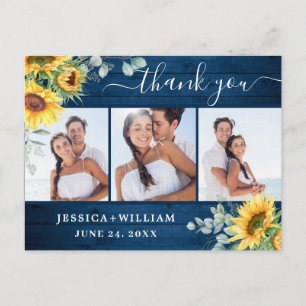 Sunflower Eucalyptus Rustic Thank You 3 PHOTO Postcard