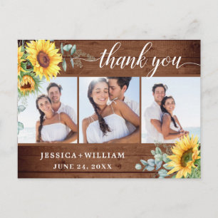 Sunflower Eucalyptus Rustic Thank You 3 PHOTO Postcard