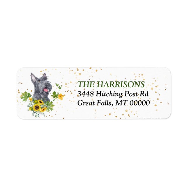 Sunflower Eucalyptus Scottie Dog Adresse de retour (Devant)