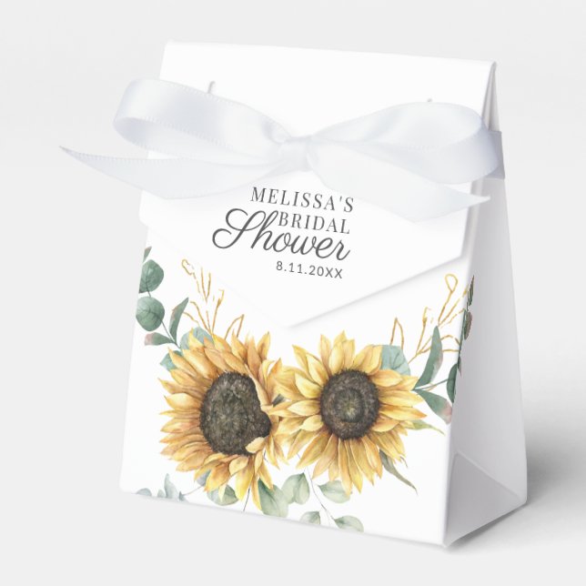 Sunflower Eucalyptus Script Bridal Shower Favor Box (Front Side)