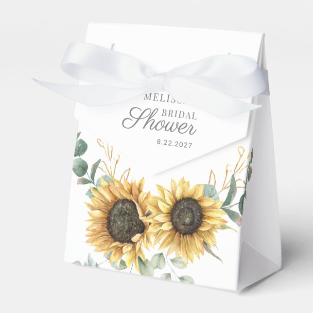 Sunflower Eucalyptus Script Bridal Shower Favor Box (Front Side)