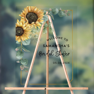 Sunflower Eucalyptus Script Bridal Shower Welcome Acrylic Sign