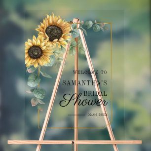 Sunflower Eucalyptus Script Bridal Shower Welcome Acrylic Sign