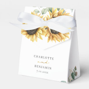 Sunflower Eucalyptus Script Floral Wedding Favor Box