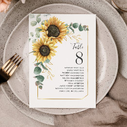 Sunflower Eucalyptus Table Number Wedding Seating