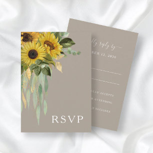 Sunflower Eucalyptus Taupe Fall Wedding RSVP Card