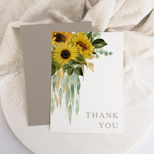 Sunflower Eucalyptus Taupe Fall Wedding Thank You Card