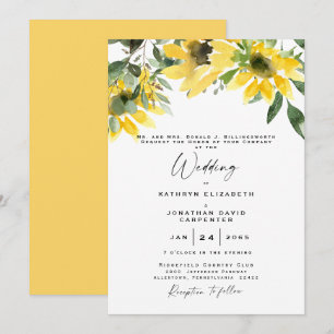 Sunflower Eucalyptus Watercolor & Yellow Invitation