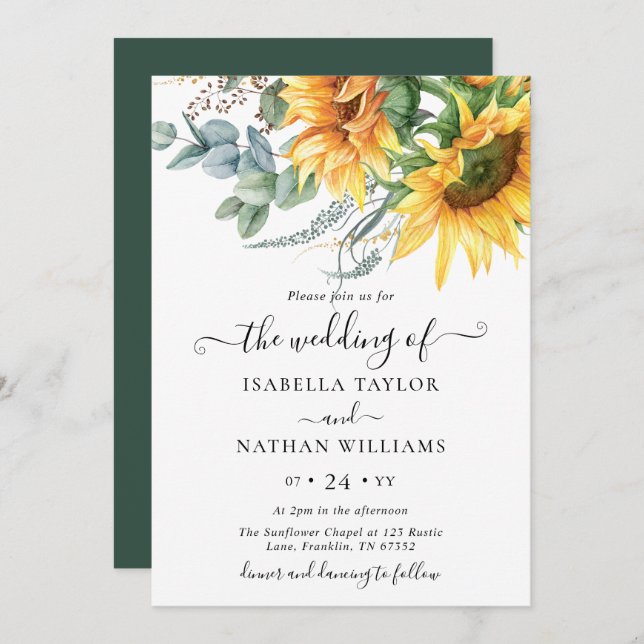 Sunflower Eucalyptus Wedding Invitation (Front/Back)