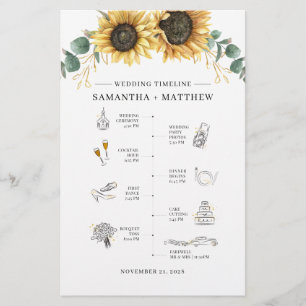 Sunflower Eucalyptus Wedding Itinerary Program Stationery