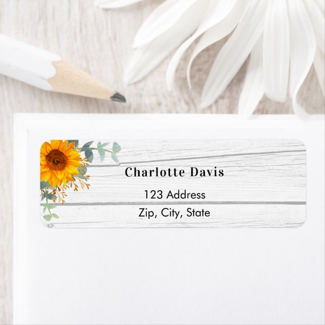 Sunflower eucalyptus white wood return address (Insitu)